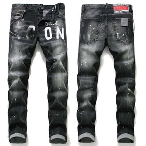 Jeans pour hommes européens et américains Dsquare trou patch peinture dot jeans d2 jeans en denim pour hommes coupe slim pantalon de broderie élastique mode swing paint vêtements pour hommes jeans