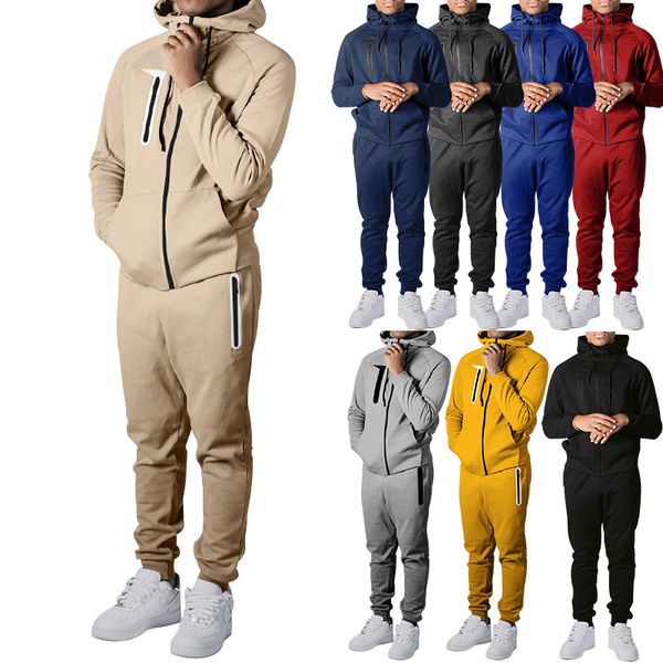 Survêtements pour hommes européens et américains sport Fitness ensemble de loisirs homme automne nouvelle jeunesse couche d'air fermeture à glissière à capuche