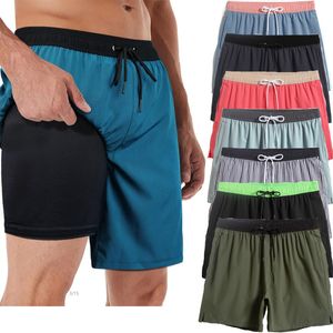 Hommes européens et américains nageant short de bain avec cordon de serrage pantalon poche deux en un doublure anti-embarras pour hommes caleçon à séchage rapide homme de plage 2xl