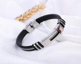 Europese en Amerikaanse Men039S Bracelet Black roestvrijstalen siliconen armband mode charme mannelijke armband polsband geschenk W2012130