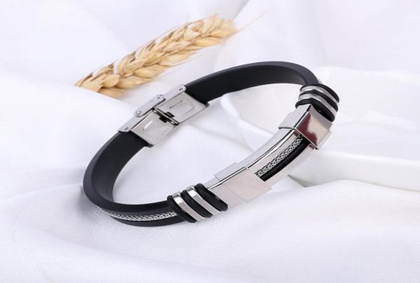 Brazalete europeo y americano Pulsera negra de acero inoxidable pulsera de silicona de acero inoxidable con pulsera de pulsera masculina de pulsera macho W6936401