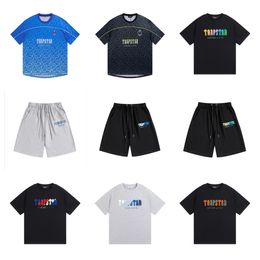 Européens et américains t-shirt pour hommes chemises marque de mode Trapstar jersey shorts pour hommes n ° 22 lettre dégradé bleu T-shirt lâche sport décontracté à manches courtes été