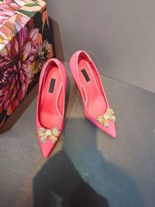 Chaussures formelles pointues pour femmes Mode métal strass boucle en cuir véritable talons hauts 10 cm piste fête robe de mariée chaussure accessoire boîte 35-42