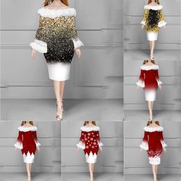 Europese en Amerikaanse nieuwe modejurk voor kerstvrouw met stijlvolle bont kraag en bodycon -ontwerp AST181581