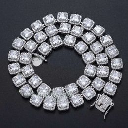 Nuevos hombres de Hip Hop de alta calidad europeos y americanos con diamantes helados, collar de diamantes CZ cuadrado de 10 mm, cadena ostentosa de Hip Hop, eternidad