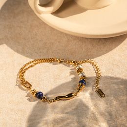 Europese en Amerikaanse nieuwe internetberoemdheid 18K roestvrij staal ingelegde parel met lapis lazuli waterdruppel armband ornament groothandel