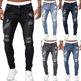 Europese en Amerikaanse nieuwe jeans herenbroek gescheurde trend zwarte slanke denim potloodbroek heren