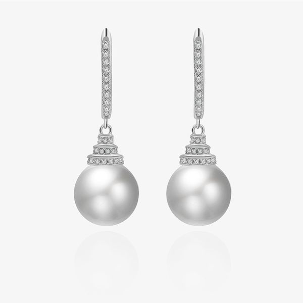 Boucles d'oreilles européennes et américaines en argent Sterling S925, grandes perles incrustées de Zircon, bijoux d'oreille simples et élégants pour femmes, cadeau