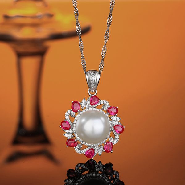 Collar con colgante de perla grande de plata de ley S925, nuevo estilo europeo y americano, temperamento versátil, regalo de joyería de lujo