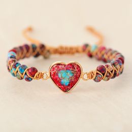 Nouveaux styles européens et américains en forme de coeur de pêche Bracelet tressé à la main Bracelets réglables pour femmes