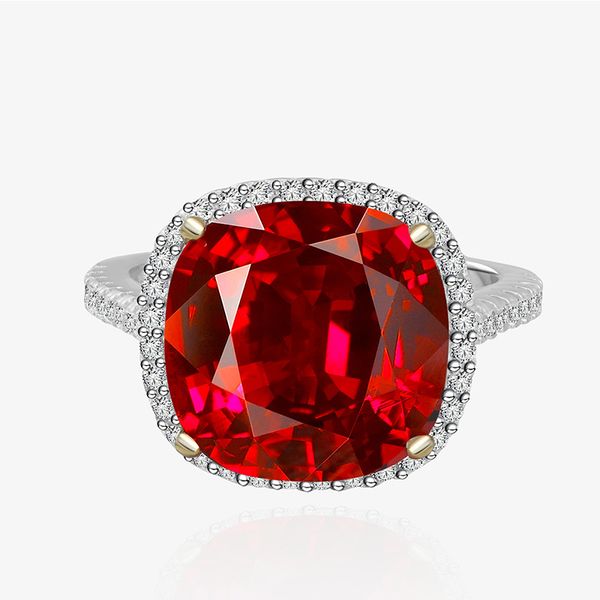 Diseño Original europeo y americano, Plata de Ley 925, anillo Rectangular de rubí grande y delicado, joyería de gemas de imitación de Color Padma