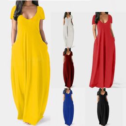 Europese en Amerikaanse plus-size zomer Solid Color Deep V-hals Maxi-jurk losse melk zijden lange rok AST281287