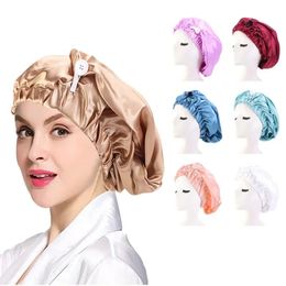 Europese en Amerikaanse populaire satijnnachtcaps Solid Color Elastic Buckle Long Tube Hair Care Cap Shower Cap