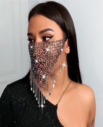 Europese en Amerikaanse populaire vrouwen worden geconfronteerd met maskers Fashion Rhinestone Masks Explosiemodellen Mesh Rhinestone Jewelry Metal Tassel Mask7317381