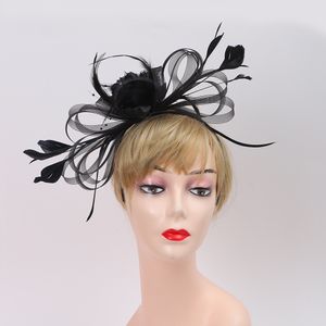 Couvre-chef en plumes rétro européen et américain, accessoires pour cheveux de mariée, chapeaux de boule en maille, pinces à cheveux pour club jockey