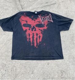 Lettre rétro européenne et américaine Skull Imprimé Tshirt lâche Y2K Street Harajuku Niche Trend Casual Sell Sellleeved 240329