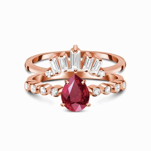 Européen et américain rétro S925 goutte d'eau en argent sterling colombe rubis micro zircon or rose double anneau bijoux féminins