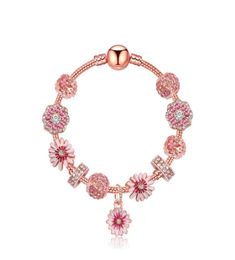 Bracelet en or rose européen et américain perles de charme de fleur bracelet pour femmes accessoires de bijoux de haute qualité cadeau de fête 833467160