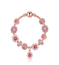 Bracelet en or rose européen et américain perles de charme de fleur bracelet pour femmes accessoires de bijoux de haute qualité cadeau de fête 831129332