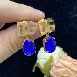 Boucles d'oreilles avec pendentif saphir européen et américain, diamants, cristal Zircon, lettre, clou d'oreille pour femmes, bijoux d'embellissement de mariage