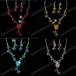 Europese en Amerikaanse eenvoudige branch Bruid Water Drill Druppel ketting Oor Pin Set 2-delige bruiloft sieraden Fashion Classic Exquisite