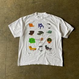 Street européen et américain Harajuku Retro Meubles imprimés Top à manches courtes Y2K Summer High Street Trend Couple T-shirt 240506