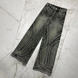 Jeans lavados a rayas europeas y americanos hombres Y2K High Street Retro Wideleg Pantalones sueltos de pantalones de gran tamaño de gran tamaño 240227
