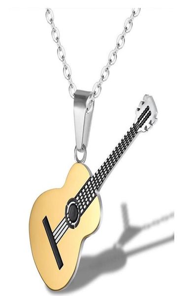 Pendentif de guitare musicale de personnalité créative de style européen et américain, collier en acier titane pour hommes et femmes 8286271