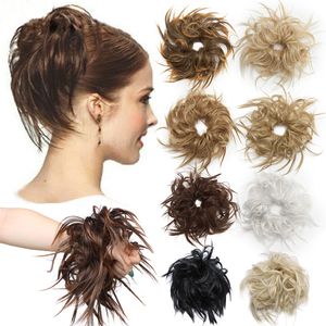Messy Hair Bun Fluffy Curl Perruques Synthétiques Nature Surfing Wave Femmes