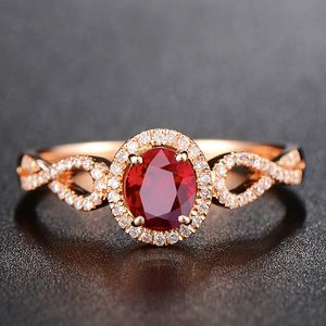 Europese en Amerikaanse stijl Women Red Crystal Rose Gold Diamond Verstelbare Ring Vriendin Verjaardag Geschenk Wedding Feest sieraden