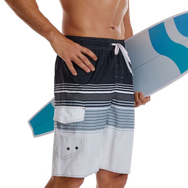 Pantalon de plage pour hommes dégradé d'été européen et américain rayé course natation maille sport quart pantalon pantalon imperméable à séchage rapide.