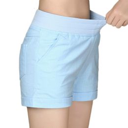 Europese en Amerikaanse zomerwind vrouwelijke snoepkleur hoge taille linnen shorts vrouwen los elastische plus size dames