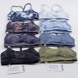 Ropa de yoga con estampado Tie-Dye europeo y americano Sujetador en Y cepillado de doble cara Correa fina Tirantes traseros de belleza Ropa interior deportiva ajustada para mujer 42