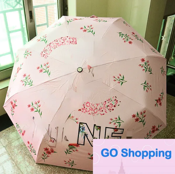 Paraguas creativo de calidad superior europeo y americano Protección solar plegable automática Protección UV Pegamento negro Paraguas de sol Paraguas de regalo Mujeres