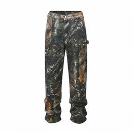 Pantalones vaqueros de camuflaje de grano de árbol europeos y americanos para hombre Slim Fit Spling Ink Pantalones de mezclilla cónicos de hip-hop de moda Camou Jeans c5ye #