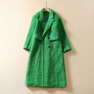 Europese en Amerikaanse dameskleding 2024 herfst nieuwe stijl Lange mouwen pak kraag double-breasted groene mode Wollen jas