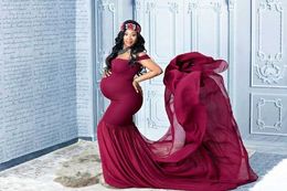 Europese en Amerikaanse vrouwen gemerceriseerd katoen chiffon zwangere vrouwen fladderende mouwen lange fotografie modejurk PW33