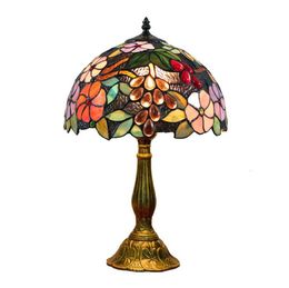 Lámpara de mesa Tiffany con uvas de estilo barroco europeo, lámpara de mesa Tiffany para sala de estar, mesa de café, escritorio al lado