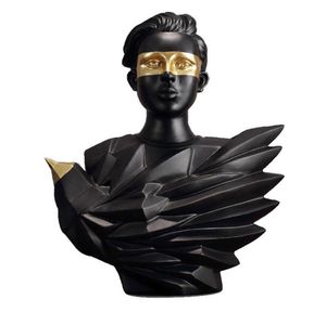 Europese Zwarte Goud Antenne Vogel Figuur Standbeeld Hars Ambachten Abstracte Kunst Karakter Sculptuur Woondecoratie Accessoires Cadeau T20064910994