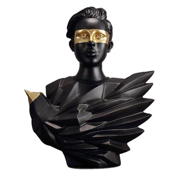 Européen Noir Or Aérien Oiseau Figure Statue Résine Artisanat Art Abstrait Personnage Sculpture Décoration Accessoires Cadeau T2006241m