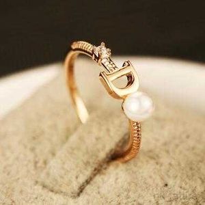 Europese Merk Vergulde Letter D Mode Parel Bedels Ringen voor Bruiloft Vintage Vinger Ring Kostuum Sieraden