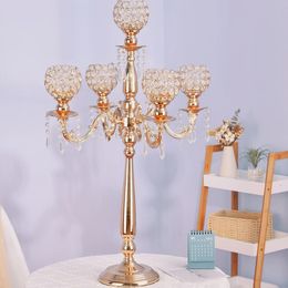 European Candlestick Tall Wedding 5 Arms Gold Crystal Candelabra Centerpieces Wedding Decoratie Middelpunt Imake900