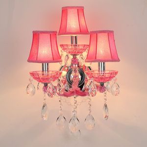 Lámparas de pared del dormitorio para habitación de niños europeos, accesorio de cristal rosa cálido de princesa, Fondo de sala de estar, luces LED de pared