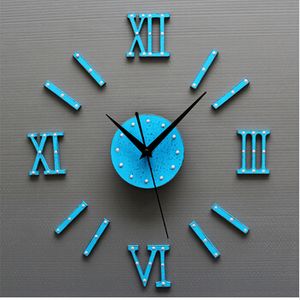 Reloj clásico europeo, reloj de pared creativo con números romanos DIY de madera vintage, relojes de pared azules desgastados