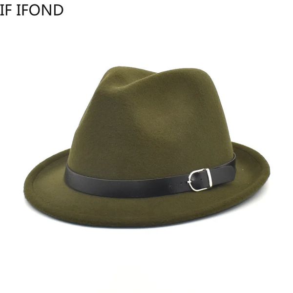 Classique européen Feel Fedoras Hat For Men Women Cowboy Trilby Cap Homburg Church Jazz avec ceinture 240326