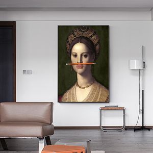 Pintura al óleo clásica europea sobre lienzo póster pluma y labios impresiones creativas arte de pared Cuadros decorativos divertidos para sala de estar