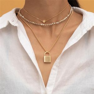 Européenne Griffe Chaîne Diamant Pendentif Colliers Multi Couche Gland Femmes Coeur Chaînes De Verrouillage Pour La Saint Valentin Cadeau Collier Ornements