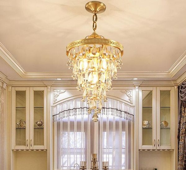Type de cuivre européen Led lampe en cristal suspension Simple moderne Style américain couloir lumières maison salle à manger lampes MYY