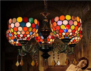 Lampes créatives européennes rétro Tiffany vitrail décoratif barre lumineuse restaurant salon lumières bohème 5 tête éclairage suspendu