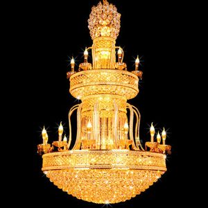 Europees Golden Crystal Kroonluchter LED Licht Luxe Luxe moderne kroonluchters Lichten vaste Home Villa Hotel Lobby Hall Parolor Big Long Hanging Lampen Drallight